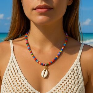 Multicolor Beaded Necklace with Cowrie Shells